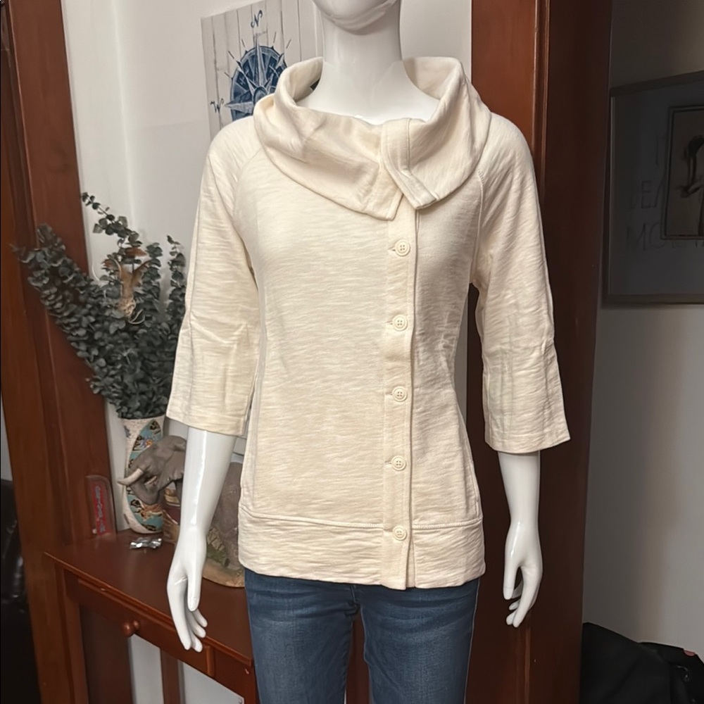 NWT Eddie Bauer size small Cream Button-Up Cowl Neck Top